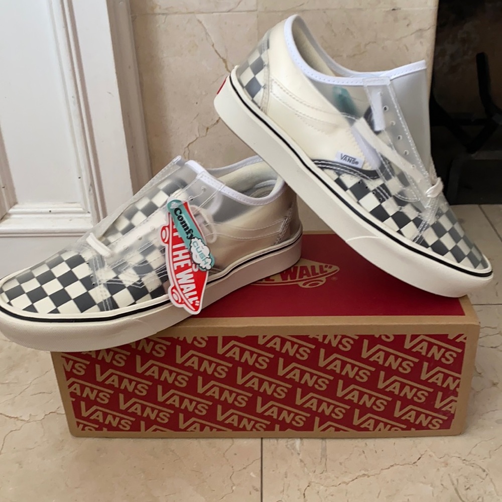 NWOT RARE Vans Checkerboard Slip-On Sneakers CLEAR PLASTIC OUTSIDE